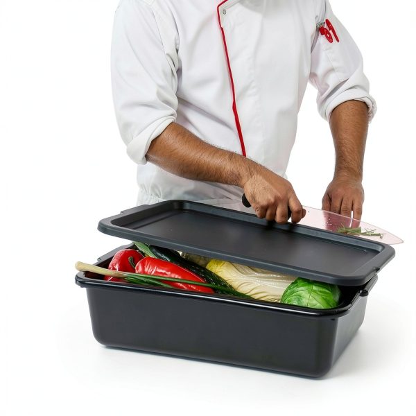 Idomy 3-Pack 13 L Black Commercial Bus Tub, Plastic Bus Box with Lids-4