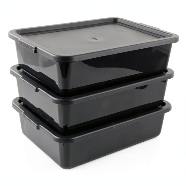 Kekow Plastic Bus Box with Lid, Commercial Bus Tubs with Handle, 3-Pack, Black-6
