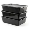 Idomy 3-Pack 13 L Black Commercial Bus Tub, Plastic Bus Box with Lids-0