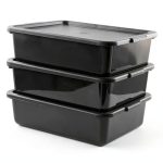 Idomy 3-Pack 13 L Black Commercial Bus Tub, Plastic Bus Box with Lids-0