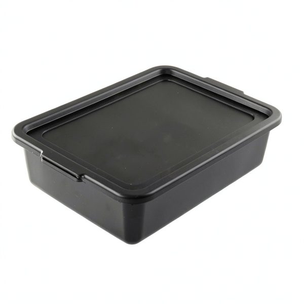 Idomy 3-Pack 13 L Black Commercial Bus Tub, Plastic Bus Box with Lids-1