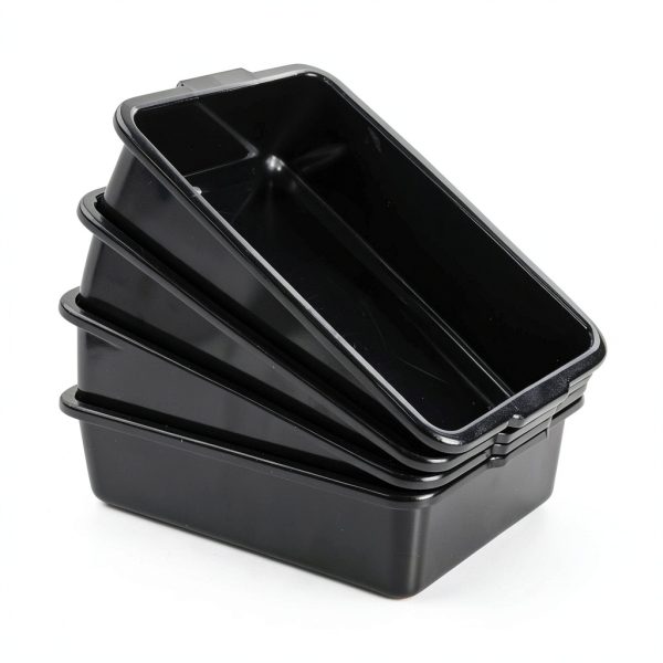 Morcte 4-Pack Plastic Large Commercial Bus Box, 32 L Black Bus Tubs-4