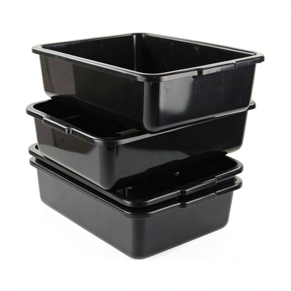 Morcte 4-Pack Plastic Large Commercial Bus Box, 32 L Black Bus Tubs-5