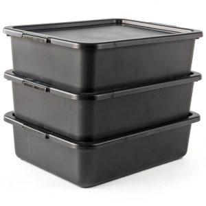 13 L Plastic Commercial Bus Tubs with Lid – Gainhope 3‑Pack Black-0