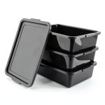 Kekow Plastic Bus Box with Lid, Commercial Bus Tubs with Handle, 3-Pack, Black-0