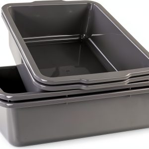 Jekiyo 4 Packs 32 L Commercial Bus Tubs, Large Food Grade Meat Tubs, Grey Restaurant Bus Pans-0