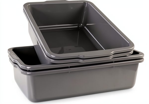 Jekiyo 4 Packs 32 L Commercial Bus Tubs, Large Food Grade Meat Tubs, Grey Restaurant Bus Pans-0