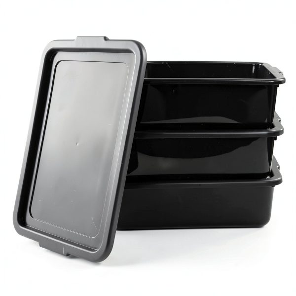 Idomy 3-Pack 13 L Black Commercial Bus Tub, Plastic Bus Box with Lids-6
