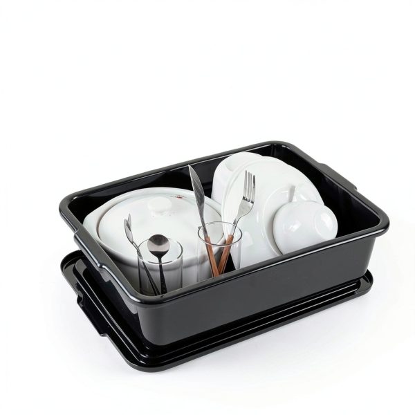 13 L Plastic Commercial Bus Tubs with Lid – Gainhope 3‑Pack Black-3