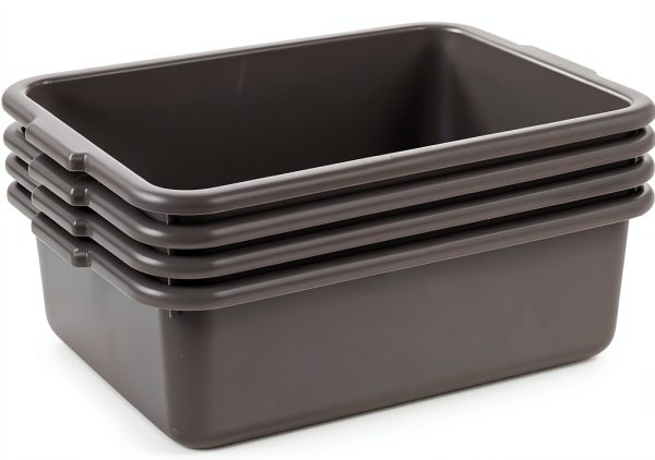 Ramddy Grey Commercial Bus Tubs, 13 L Plastic Dish Pans, 4 Packs-5