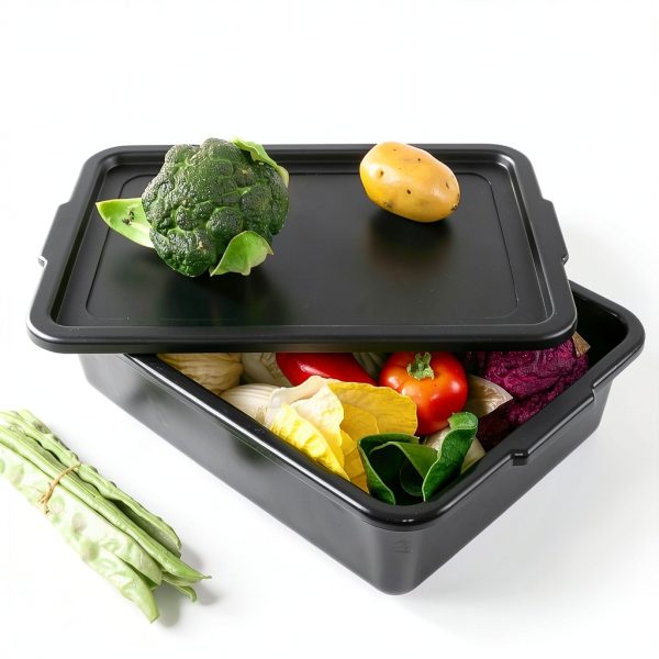 13 L Plastic Commercial Bus Tubs with Lid – Gainhope 3‑Pack Black-4
