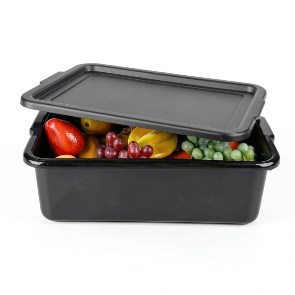 Kekow Plastic Bus Box with Lid, Commercial Bus Tubs with Handle, 3-Pack, Black-5