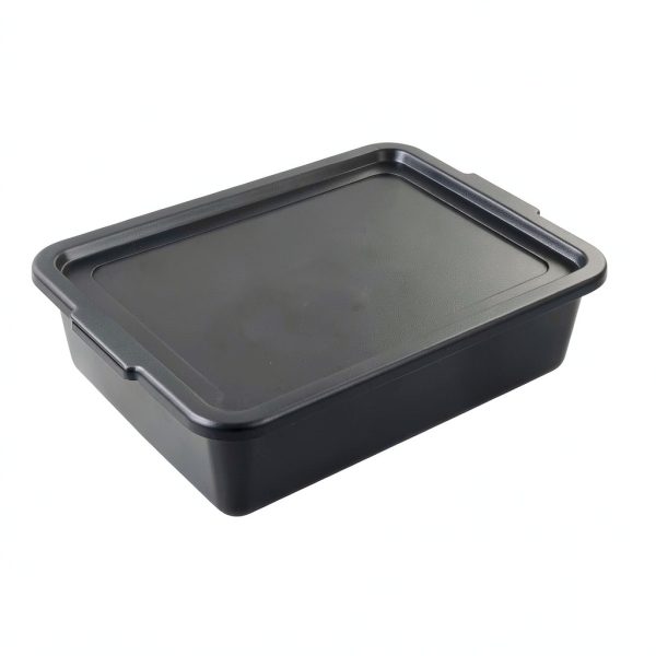 Kekow Plastic Bus Box with Lid, Commercial Bus Tubs with Handle, 3-Pack, Black-1