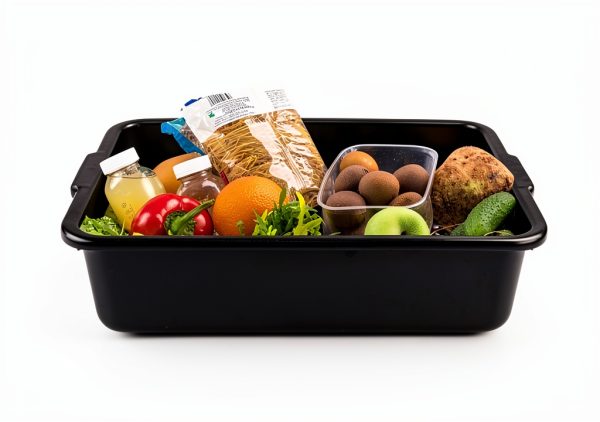 Morcte 4-Pack Plastic Large Commercial Bus Box, 32 L Black Bus Tubs-3