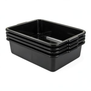 Morcte 4-Pack Plastic Large Commercial Bus Box, 32 L Black Bus Tubs-0