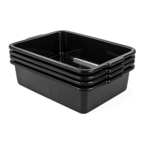 Morcte 4-Pack Plastic Large Commercial Bus Box, 32 L Black Bus Tubs-0