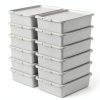12 Packs Food Service Bus Tubs with Lids, 13 L Commercial Bus Tub, Light Gray-0