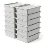 12 Packs Food Service Bus Tubs with Lids, 13 L Commercial Bus Tub, Light Gray-0