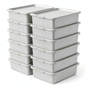 12 Packs Food Service Bus Tubs with Lids, 13 L Commercial Bus Tub, Light Gray-0