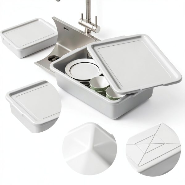 12 Packs Food Service Bus Tubs with Lids, 13 L Commercial Bus Tub, Light Gray-2