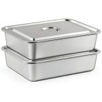 2 Pcs Stainless Steel Bus Tubs with Lid 4" Deep Meat Commercial Tote-0