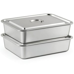 2 Pcs Stainless Steel Bus Tubs with Lid 4" Deep Meat Commercial Tote-0