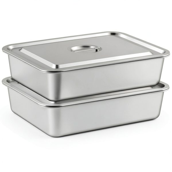 2 Pcs Stainless Steel Bus Tubs with Lid 4" Deep Meat Commercial Tote-0