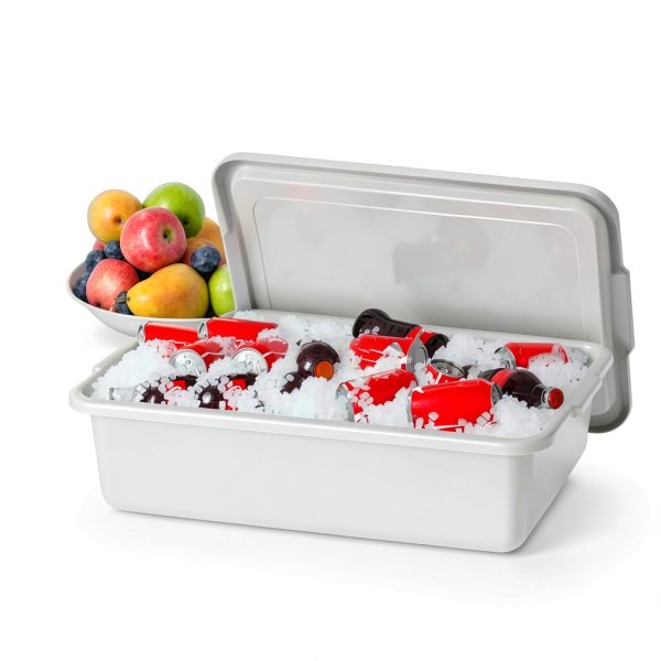 12 Packs Food Service Bus Tubs with Lids, 13 L Commercial Bus Tub, Light Gray-3